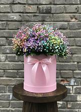 Цветочная композиция из Гипсофила и Розы в шляпной коробке в Усть-Бузулукской