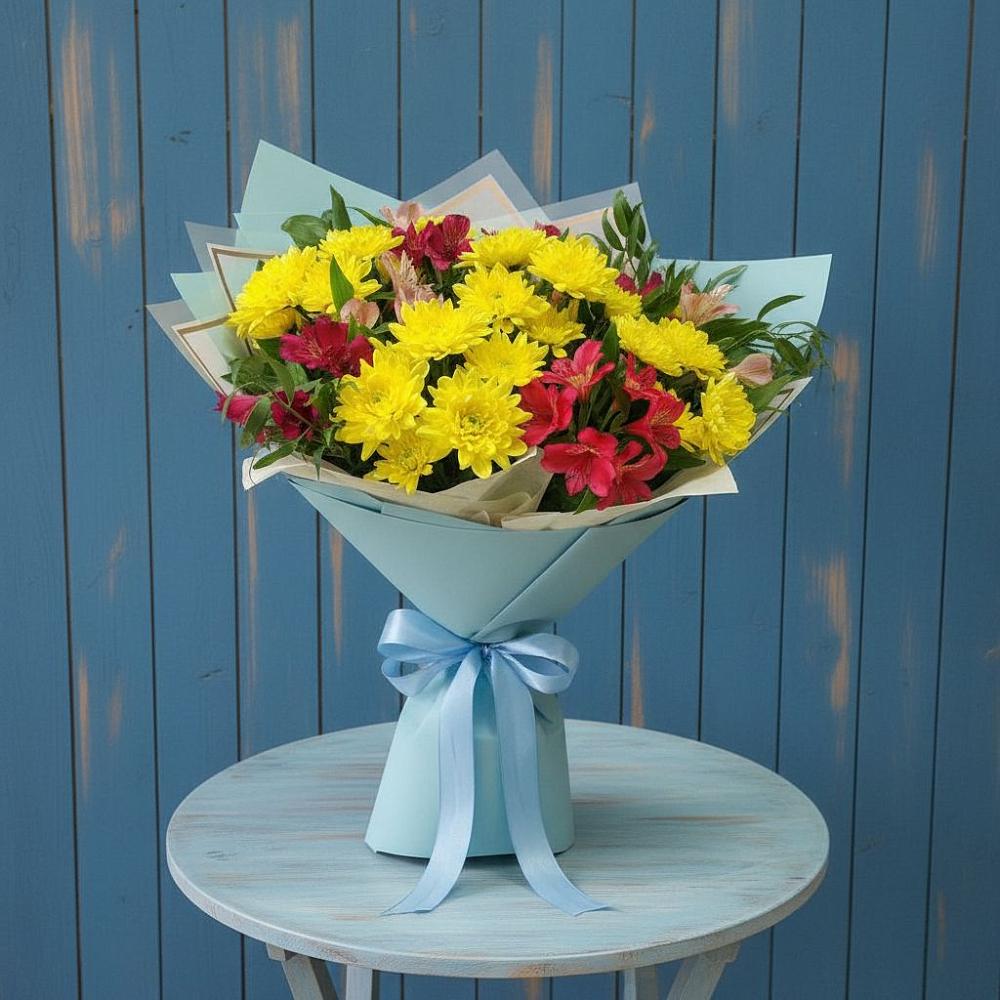 Букет цветов из: Альстромерии и Хризантемы в Усть-Бузулукской