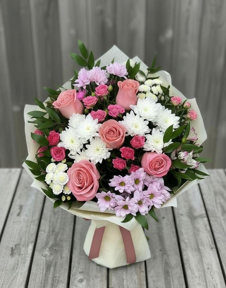 Букет цветов из: Альстромерии, Гвоздики, Розы и Хризантемы в Усть-Бузулукской