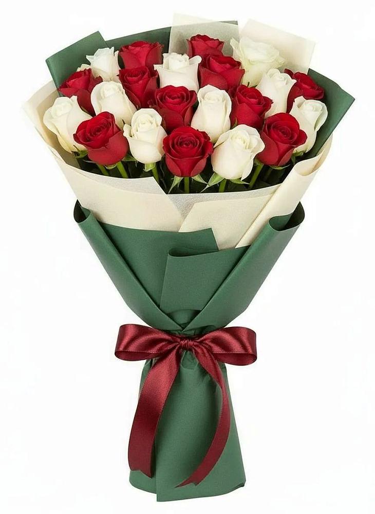 Букет Микс из красных и белых роз в Усть-Бузулукской