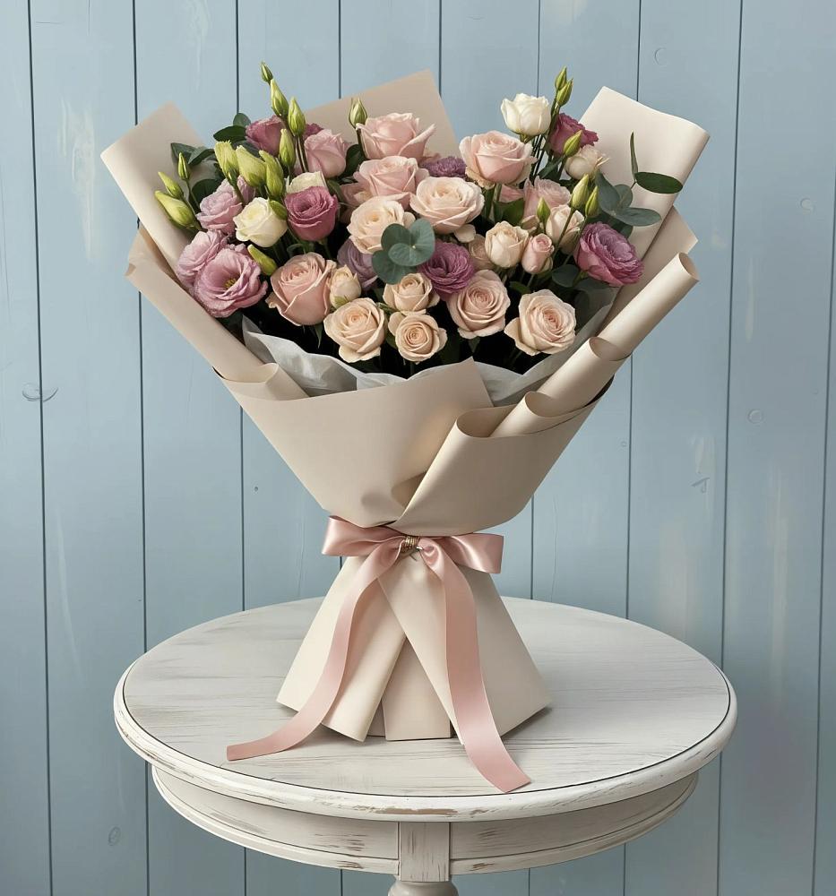 Букет цветов из: Розы и Лизиантусы в Усть-Бузулукской