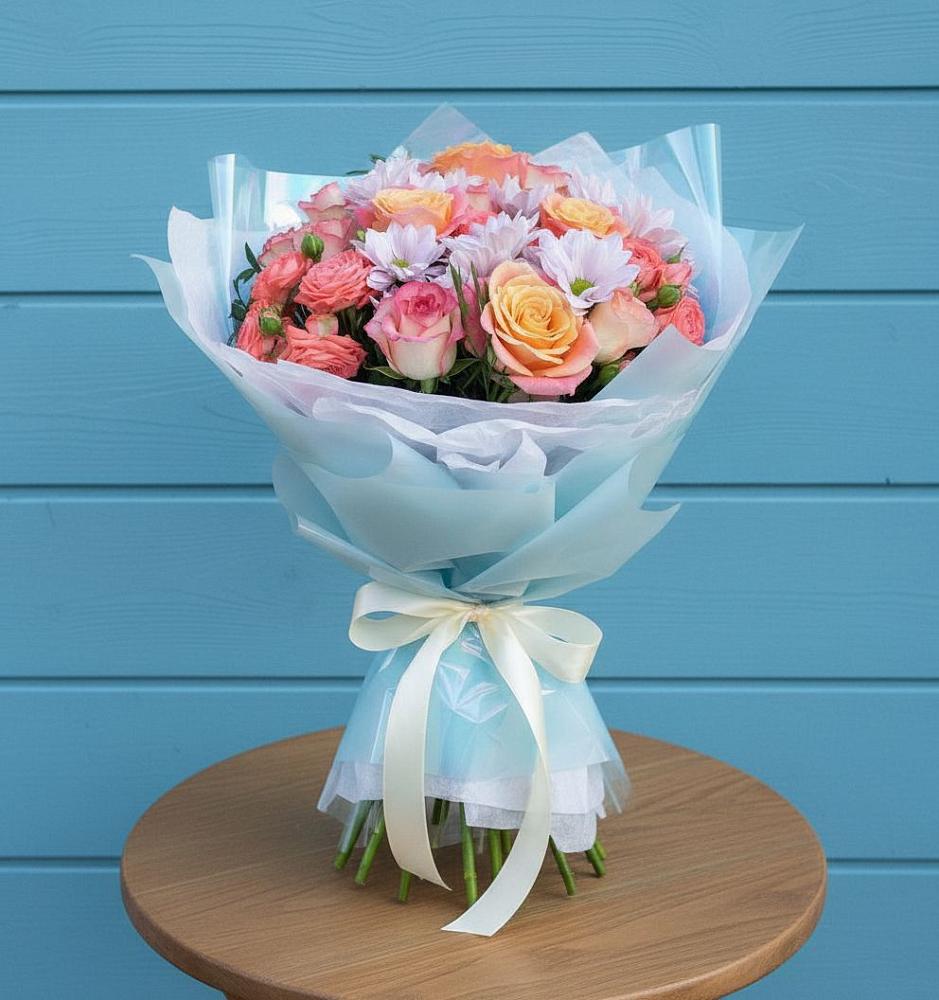 Букет цветов из: Хризантемы и Розы в Усть-Бузулукской